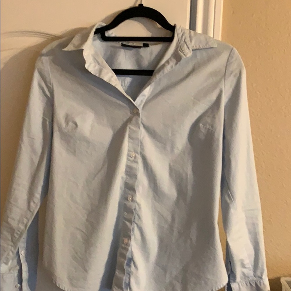 Blue button down top